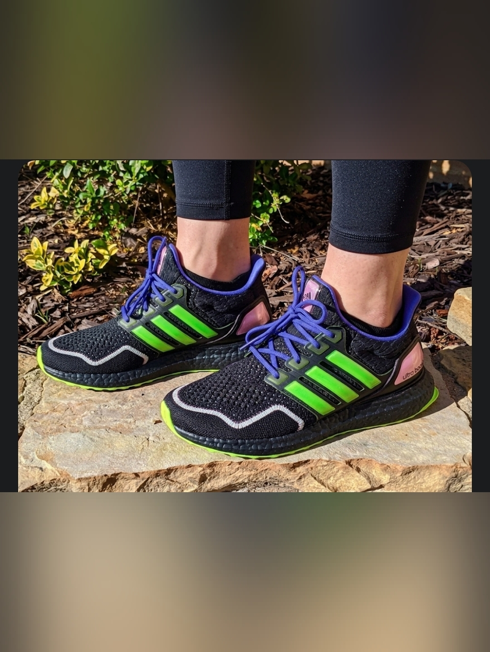 Adidas Ultraboost 1.0 Running Athletic Shoes Black with Neon Accents Size 6
